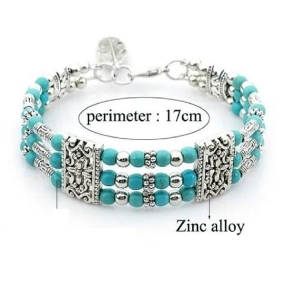 Multilayer Green Beaded Bracelet Bohemian Zinc Alloy w/Feather Charm New - Picture 5 of 6